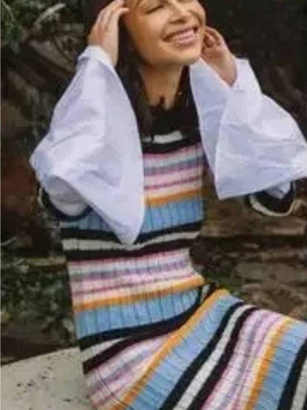 Endless Rose Multicolor Striped Midi Dress with White Bell Sleeves - Picture 5 of 10